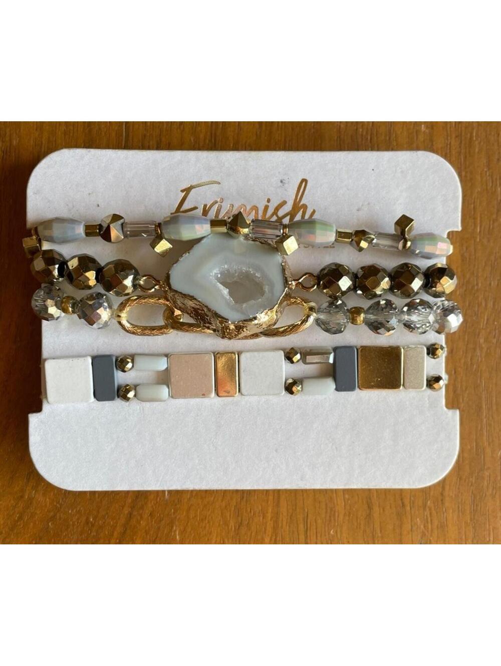 Erimish Bracelets Stack Of 4 Gold Tone Agate Braclet & More NEW AS IS